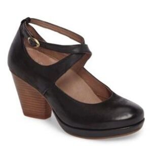 Dansko Black Minette Leather Double Strap Heels Pump Mary Jane 41 US 10.5-11